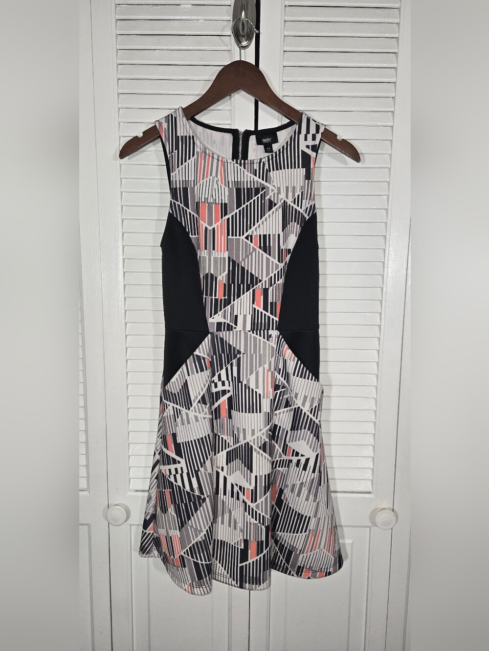 Mossimo Abstract Geometric Fit Flare Skater Sleeveless Zip Dress Sz XS